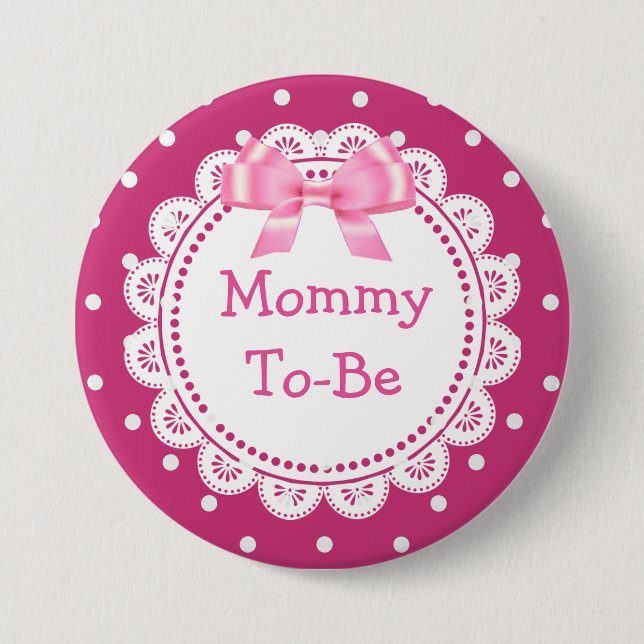 Great Mommy to Be Pink Dots Baby Shower Button (Front)