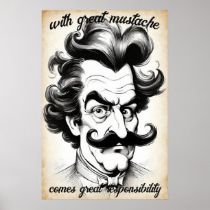 Great Mustache Responsibility Poster - Humor Quote