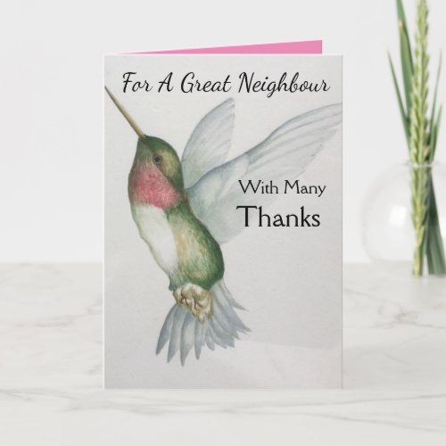 Great Neighbour Thank You Happy Hummingbird Card