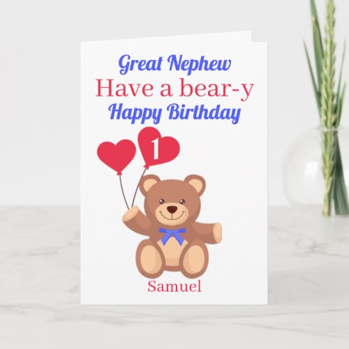 Great Nephew 1st Bear_y Birthday Card