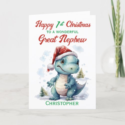 Great Nephew 1st Christmas Dinosaur Holiday Card