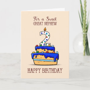 Great Nephew 2nd Birthday, 2 on Sweet Blue Cake Card