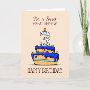 Great Nephew 3rd Birthday, 3 on Sweet Blue Cake Card