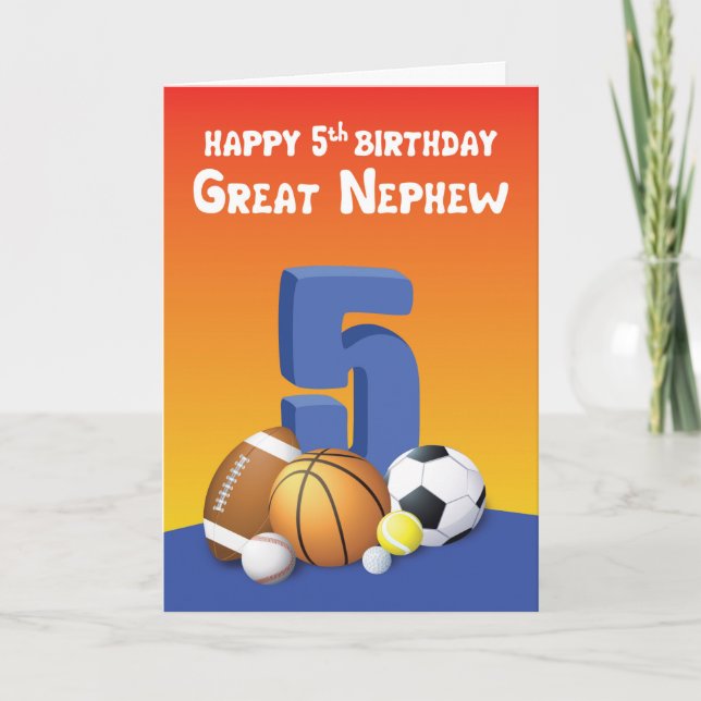 Great Nephew 5th Birthday Sports Balls Card (Front)