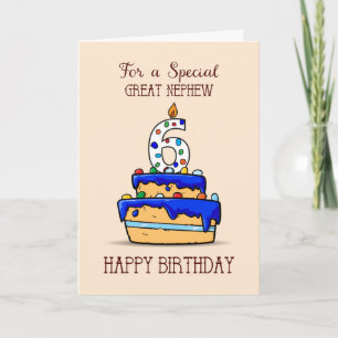 Great Nephew 6th Birthday, 6 on Sweet Blue Cake Card