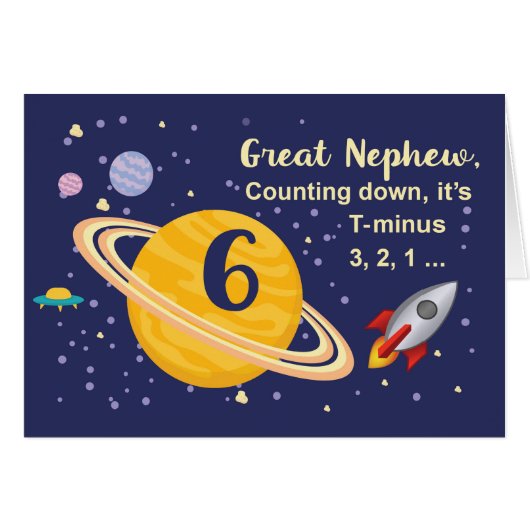 Great Nephew 6th Birthday Planets in Outer Space Cards (Front Horizontal)