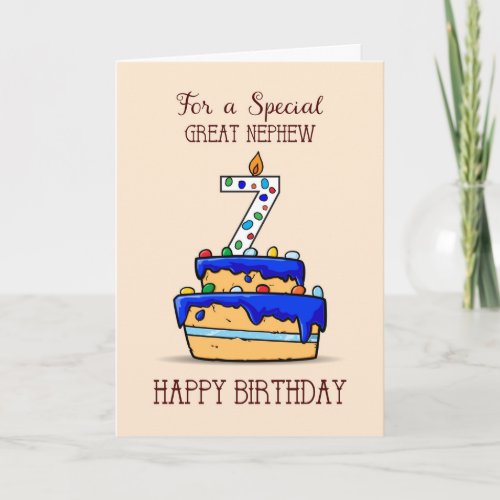 Great Nephew 7th Birthday 7 on Sweet Blue Cake Card