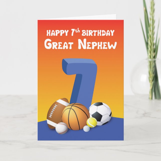 Great Nephew 7th Birthday Sports Balls Card (Front)