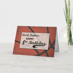 Great Nephew 8th Birthday Basketball Large Distres Card