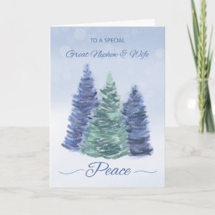 Great Nephew and Wife Holiday Peace Evergreen Tree Card