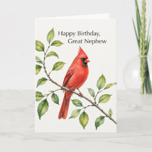 Great Nephew Birthday Red Cardinal on Branch Card