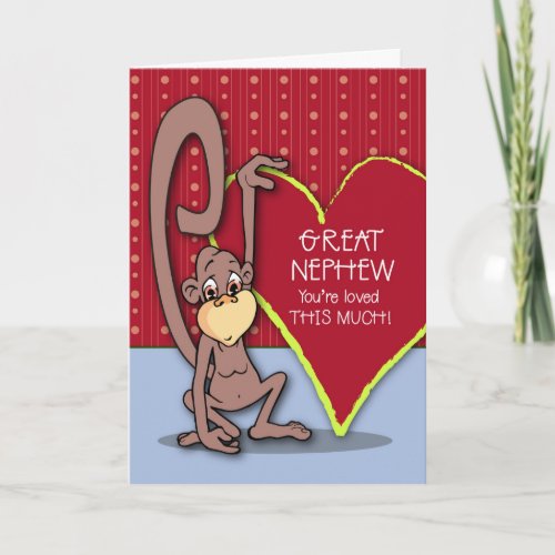 Great Nephew Cute Monkey on Valentines Day Holiday Card