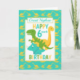 Kids Dinosaur 6 Month Birthday Blue Card | Zazzle