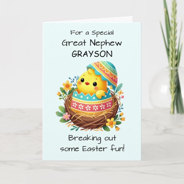 Great Nephew Easter Chick Breaking Shell Card (Front)