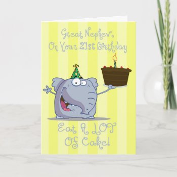 Great Nephew Eat More Cake 21st Birthday Card by freespiritdesigns at Zazzle