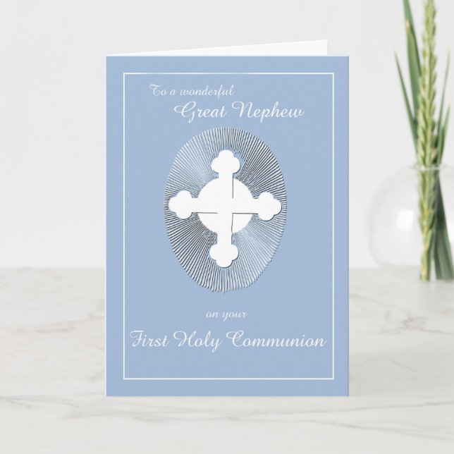 Great Nephew First Communion Blue Cross with Rays Card (Front)