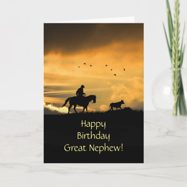Great Nephew Happy Birthday Cowboy Card (Front)