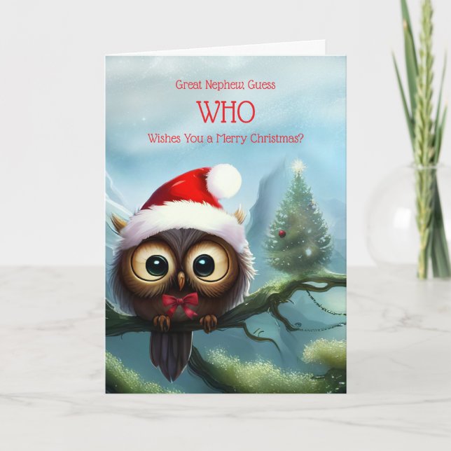 Great Nephew Merry Christmas Cute Owl  Card (Front)