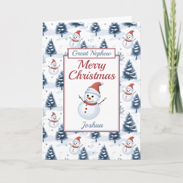 Great Nephew Merry Christmas Snowman Holiday Card (Front)