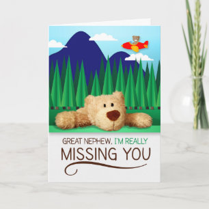 Great Nephew Missing You Airplane and Teddy Bear Card