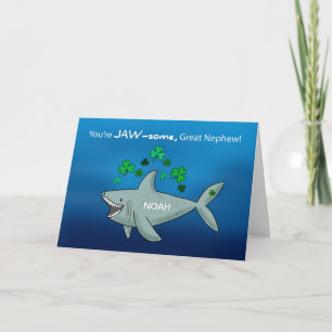 Great Nephew St Patricks Day Shark With Shamrocks Card