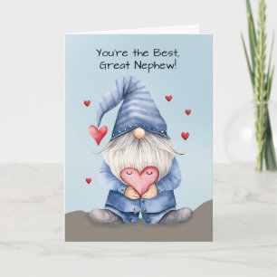 Great Nephew Valentine Funny Gnome Wearing Denim Card