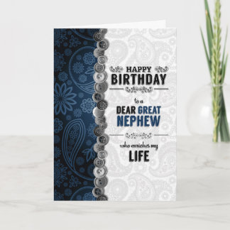 Great Nephew's Birthday Blue Paisley with Buttons Card