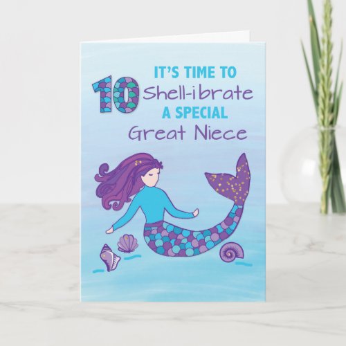 Great Niece 10th Birthday Sparkly Look Mermaid Card