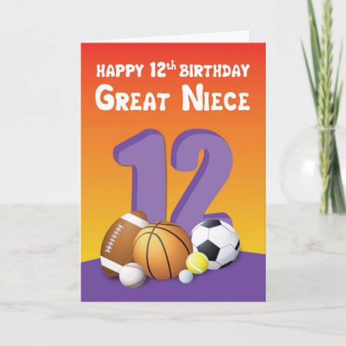 Great Niece 12th Birthday Sports Balls Card