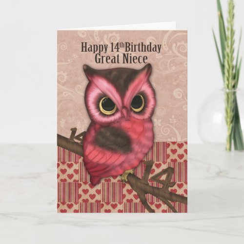 Great Niece 14th Birthday With Pretty Owl Card