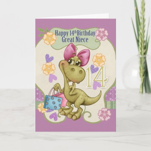 Great Niece 14th Birthday With Shopping Dinosaur Card