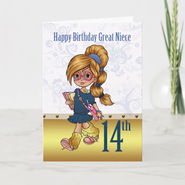 Happy 14th Birthday Niece Great Niece 14Th Birthday With Trendy Girl Card | Zazzle.com