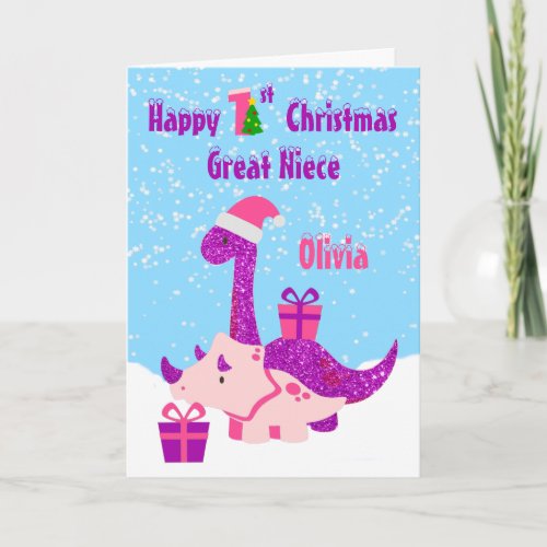 Great Niece 1st Christmas Dinosaur Purple Card