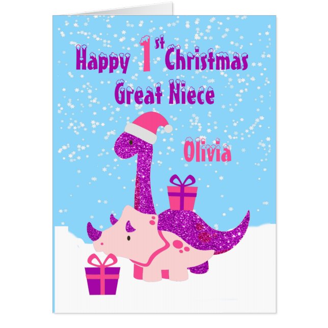Great Niece 1st Christmas Dinosaur Purple Jumbo Card (Front)
