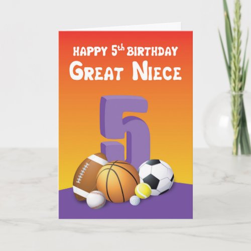 Great Niece 5th Birthday Sports Balls Card