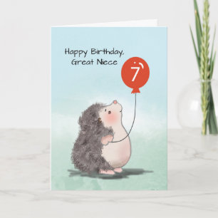Great Niece 7th Birthday Cute Hedgehog Balloon Card