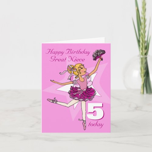 Great niece ballerina birthday pink age card