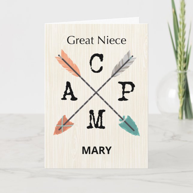 Great Niece Camp Personalize Name Arrows Card (Front)