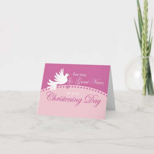 Great Niece Christening Dove on Pink Card