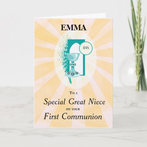Great Niece First Communion Chalice Rays  Card