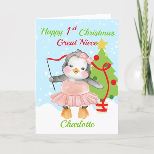 Great Niece Happy 1st Christmas Penguin Ballerina  Holiday Card