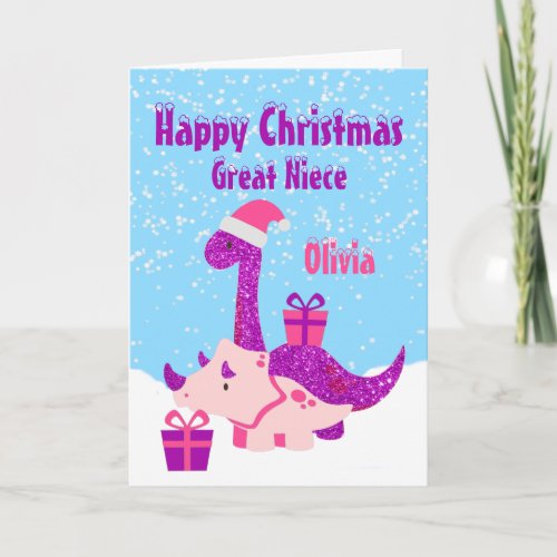 Great Niece Happy Christmas Dinosaur Purple Card