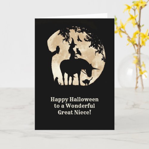 Great Niece Happy Halloween Cute Witch and Animals Card