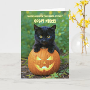 Great Niece Little Black Kitten Cat Halloween Card