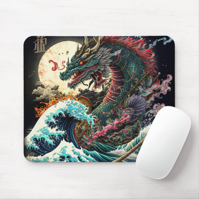 Great Night Japanese Dragon Mouse Pad (With Mouse)