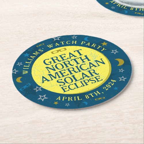 Great North American Solar Eclipse Apr 2024 Party Round Paper Coaster