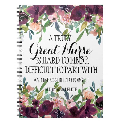 Great nurse thank you appreciation Floral burgundy Notebook