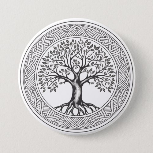 Great Oak Tree of Life Celtic Sketch Button