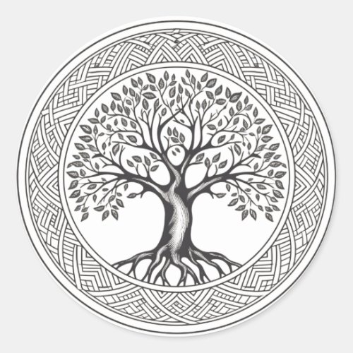 Great Oak Tree of Life Celtic Sketch Classic Round Sticker