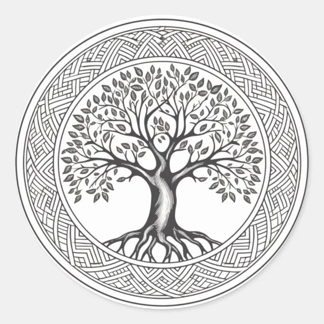 Great Oak Tree of Life Celtic Sketch Classic Round Sticker | Zazzle